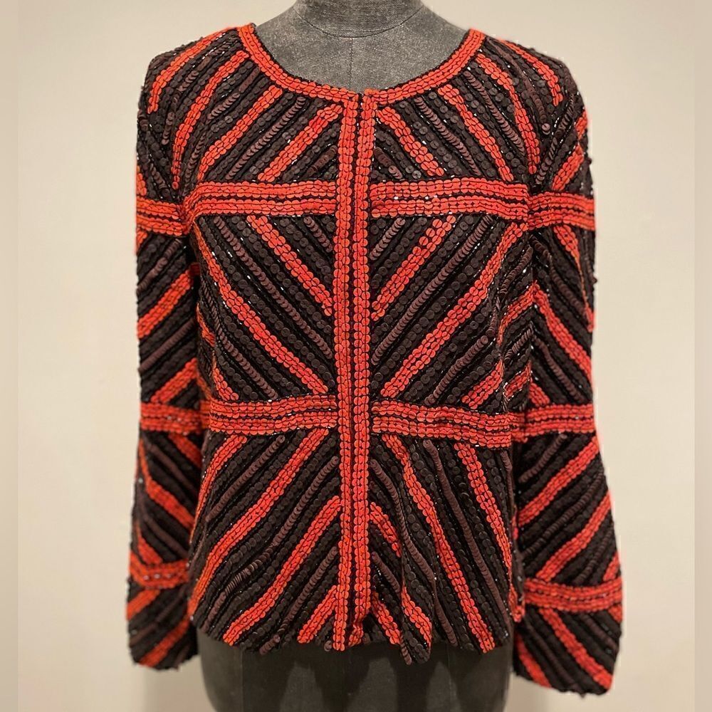 Marc Cain Fully Sequined Jacket Geometric Print Size 4
